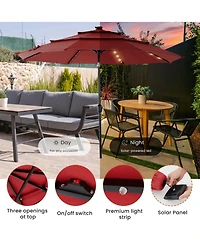 Yiortwo 9.2 Feet Solar Patio Umbrella with Led Lights 3 Tier Tilt Crank Outdoor