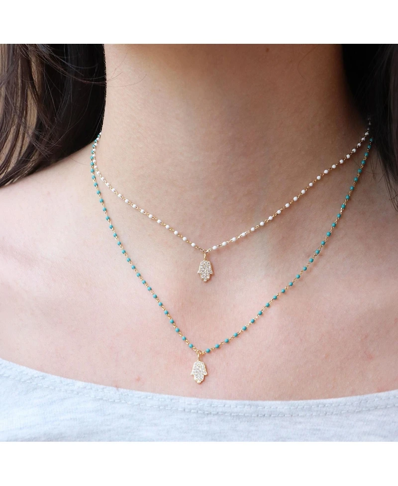 The Lovery Enamel Bead Hamsa Necklace 14K Gold-Plated Sterling Silver