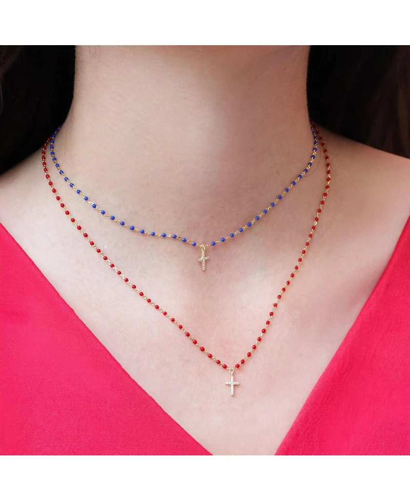 The Lovery Enamel Bead Cross Necklace 14K Gold-Plated Sterling Silver