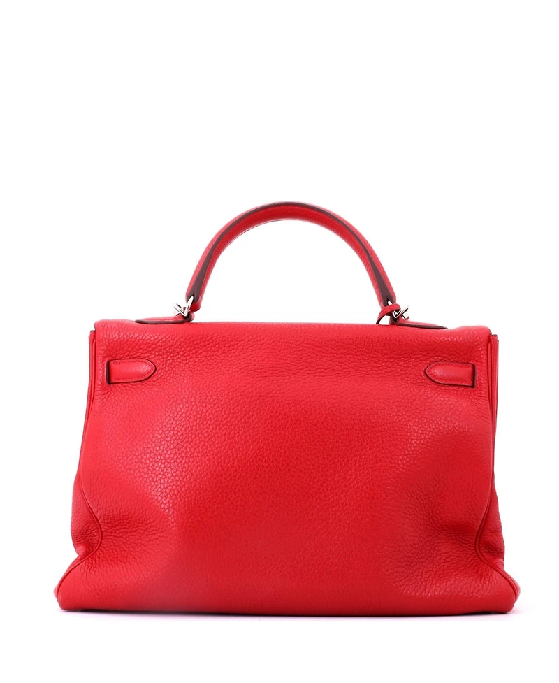 Pre-Owned HERMES Kelly 35 Handbag Red Clemence with Palladium Hardware