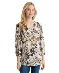 Jones New York Women's V-Neck Pleat Front Top