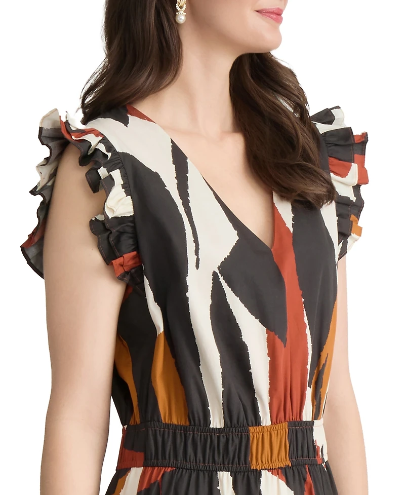 Jones New York Women's Ruffle-Sleeve Double Elastic Waistband Midi Dress