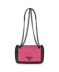 Pre-Owned Prada Black Pink Calfskin Glace Studded Chain Flap