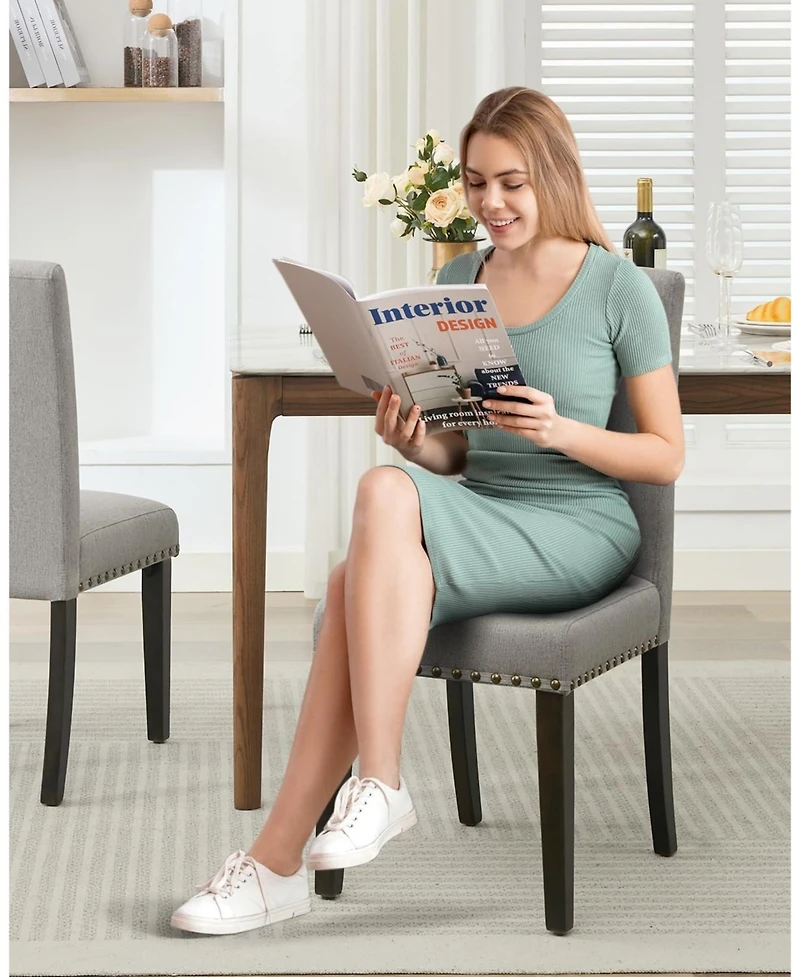 gaomon Dining Chairs Set of 4,Modern Fabric Upholstered Ergonomic Chairs with Curved Backrest,Heavy-Duty Wood Legs