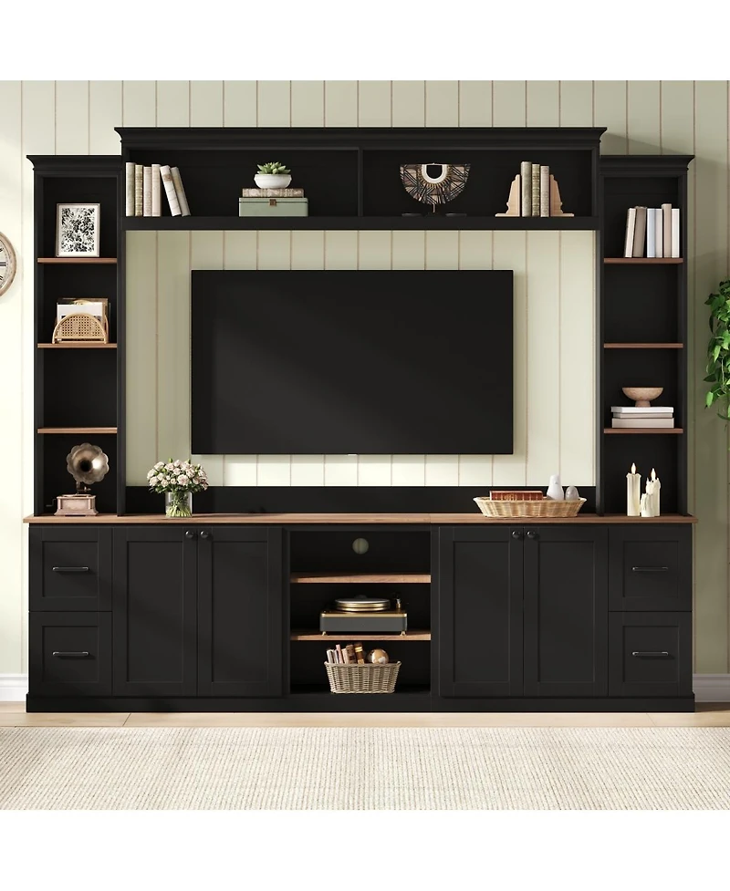 Streamdale Furniture 4-in-1 Farmhouse Tv Stand with Bookshelf for TVs Up to 70"