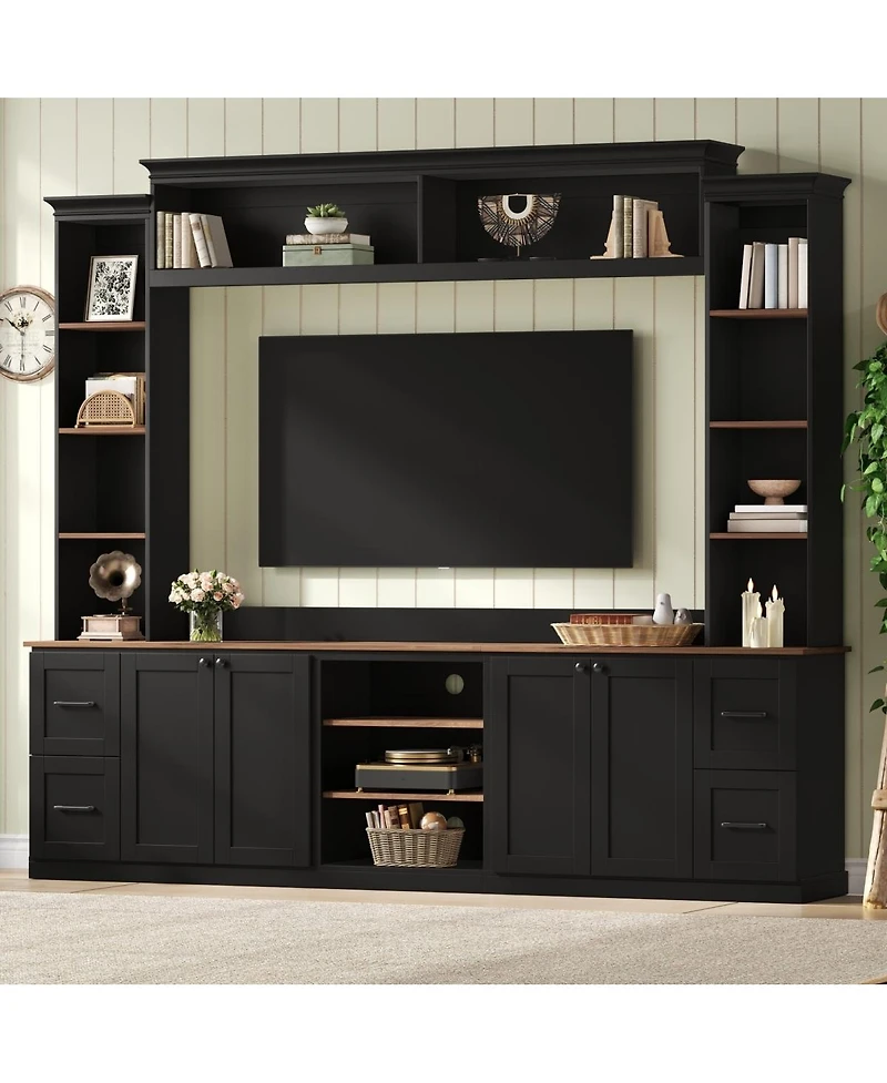 Streamdale Furniture 4-in-1 Farmhouse Tv Stand with Bookshelf for TVs Up to 70"