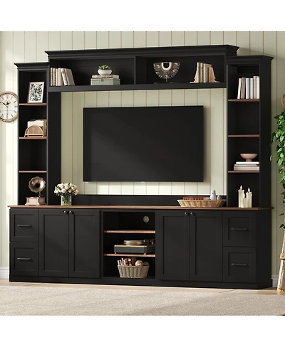 Streamdale Furniture 4-in-1 Farmhouse Tv Stand with Bookshelf for TVs Up to 70"