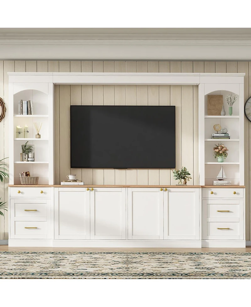 Streamdale Furniture Farmhouse Arched 106" Entertainment Center with Bookshelves