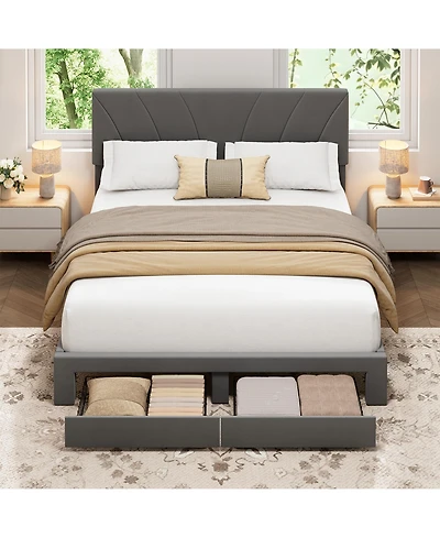 Homfan Velvet Bed Frame with 2 Storage Drawers ? Adjustable Headboard, Platform Wooden Slats, No Box Spring Needed, Easy Assembly