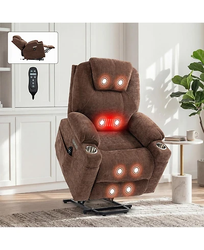 Up to 350 Lbs Power Lift Recliner Chair Heavy Duty Motion Mechanism with 8-Point Vibration Massage and Lumbar Heating, Usb and Type-c Ports