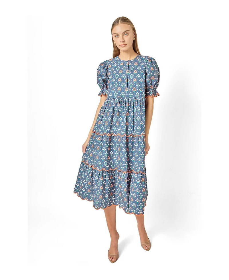 English Factory Women's Contrast Scallop Edge Midi Dress