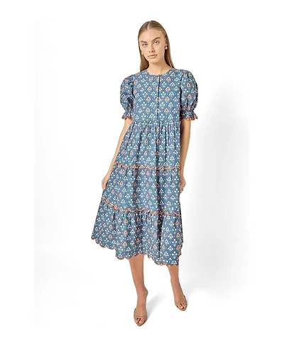 English Factory Women's Contrast Scallop Edge Midi Dress