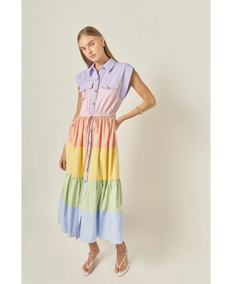 English Factory Women's Colorblock Shirt Midi Dress