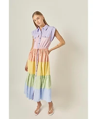 English Factory Women's Colorblock Shirt Midi Dress