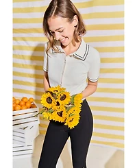 English Factory Women's Collared Short Sleeve Knit Cardigan Sweaters