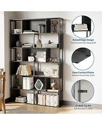 gaomon 6-Tier geometric Standing Bookshelf, Grid Design, Metal Room Divider Display Shelf for Living Room, Home Office