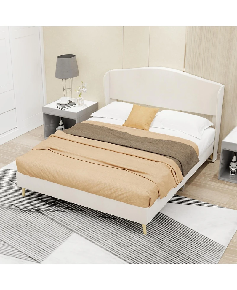 Rainsken Velvet upholstered bed Frame with Headboard, Sturdy and Durable, Wood Slats