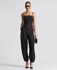 Avec Les Filles Women's Square Neck Belted Jumpsuit