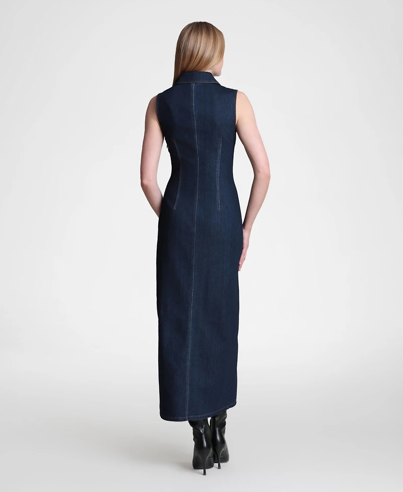 Avec Les Filles Women's Sleeveless Collared Mixed Media Maxi Dress