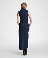 Avec Les Filles Women's Sleeveless Collared Mixed Media Maxi Dress