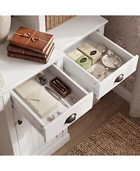 Homsee 88 Inch White L-Shaped Desk with Bookshelf - Office Desk and Storage Cabinet Combo | Anti-Tip Hardware Included