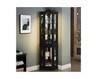 Sumyeg Lighted Corner Curio Cabinet with Tempered Glass Doors and Shelves Elegant Oak Display Storage