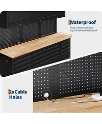 homfan 72 Inch 15 Drawer Workbench with 3 Locking Top Cabinets, Heavy Duty Steel and Rubber Wood Tool Chest