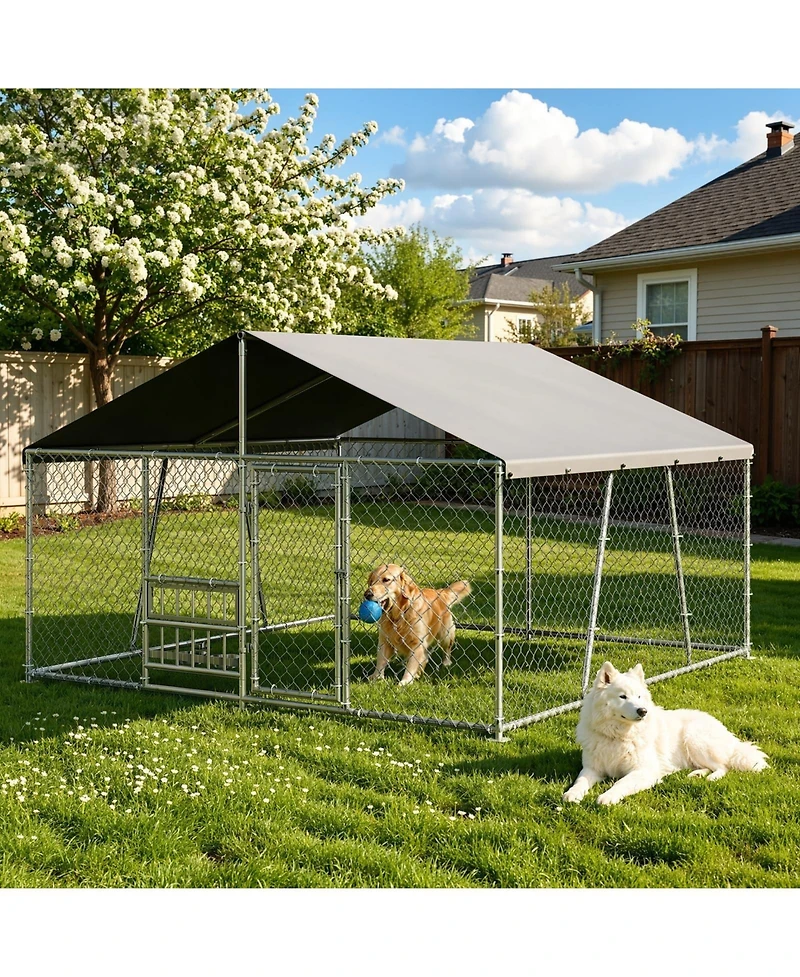 Gaomon Heavy Duty Outdoor Dog Kennel - Secure Metal Wire Enclosure with Waterproof Roof, Lockable Door, for Large Dogs, Backyard or Farm