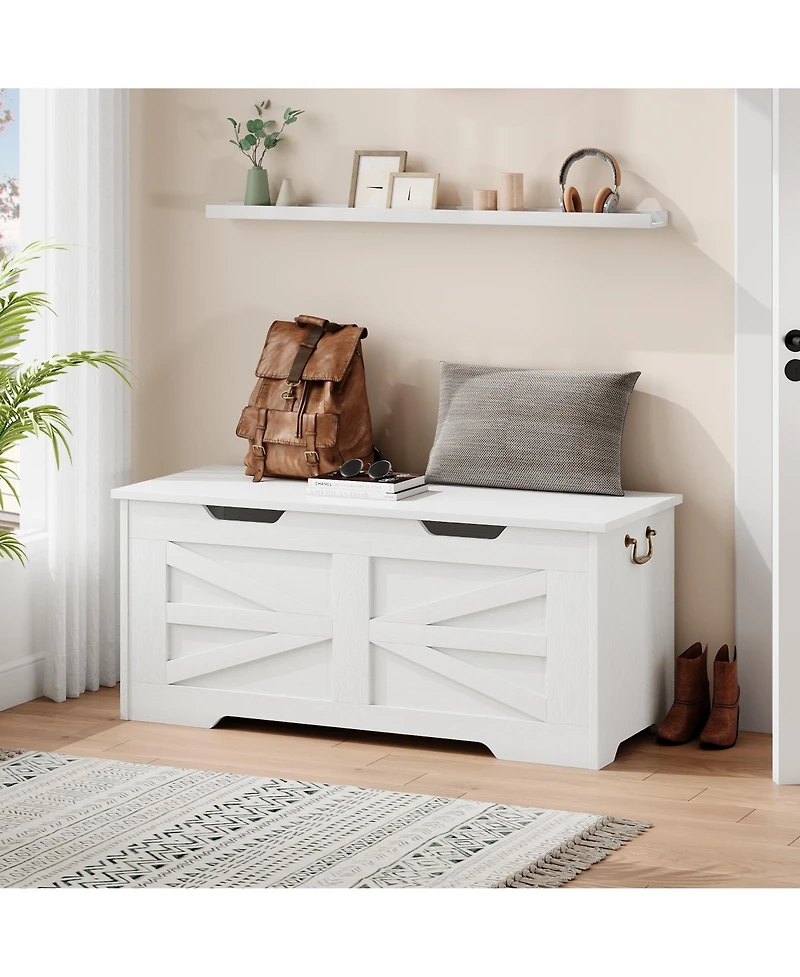 homfan Farmhouse Storage Bench with Safety Hinge