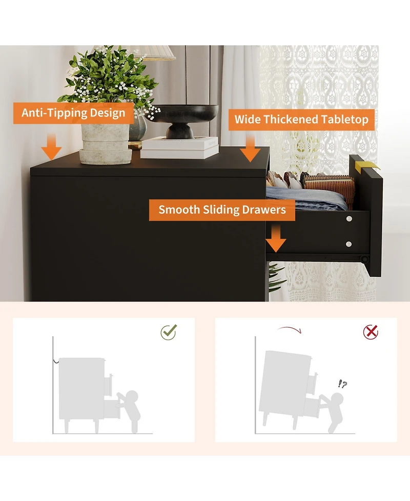 homfan Fluted 3-Drawer Dresser with Faux Marble Top, Gold Handles, Metal Legs, and Storage for Bedroom, Hallway, or Entryway