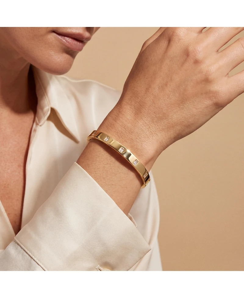 14K Gold Plated Bezel Set Cubic Zirconia Bangle Bracelet