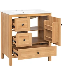 Sillysis 30 Inch Bathroom Vanity with Sink, Freestanding Wood Cabinet, Soft Close Drawers and Door, Modern Farmhouse Storage