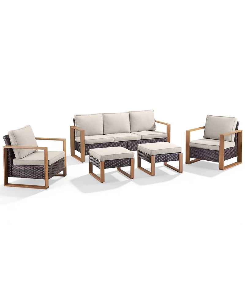 Pocassy 5 Pieces Outdoor Furniture-High Back Wicker Couch Patio Chairs Set of 2 with Comfy Cushions Ottomans Furniture