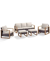 Pocassy 5 Pieces Outdoor Furniture-High Back Wicker Couch Patio Chairs Set of 2 with Comfy Cushions Ottomans Furniture