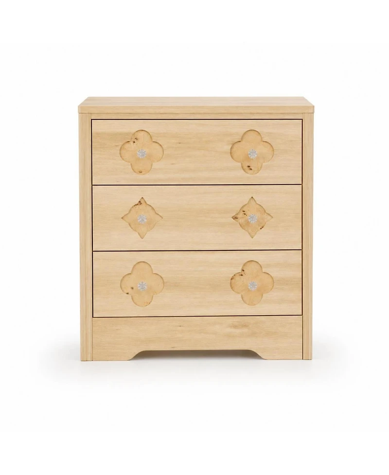 homfan 3-Drawer Vertical Dresser with Floral Cutout and Crystal Knobs, 31.5" Wide Pb Wood Chest
