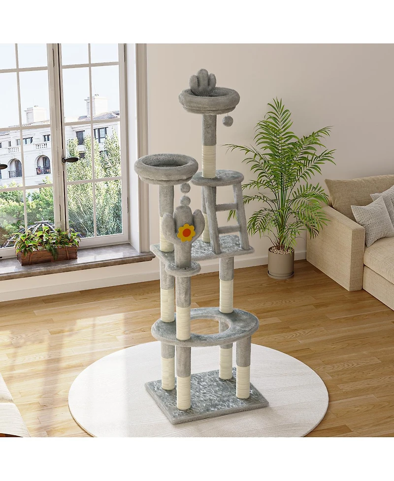Streamdale Furniture 72in Cactus Cat Tree With Transparent Capsule