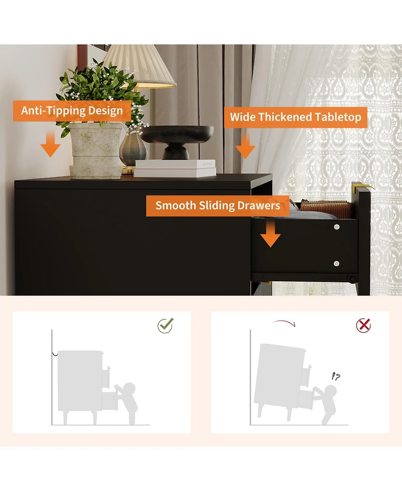 homfan Modern Fluted 5-Drawer Dresser with Gold Handles and Metal Feet for Bedroom, Living Room, Entryway, Nursery