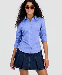 Just Polly Juniors' Cinched-Hem Striped Shirt
