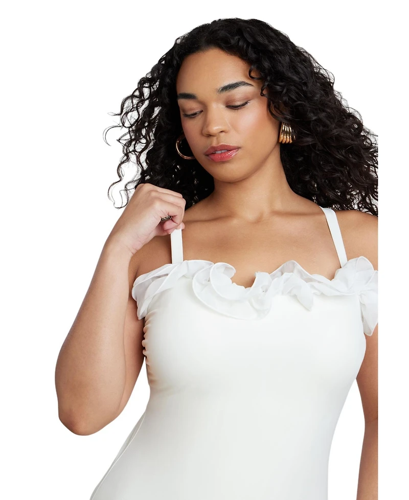 Eloquii Women's Ruffle Detail One Piece Swimsuit