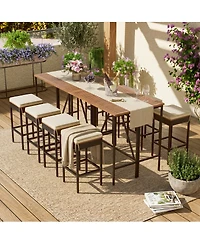 Streamdale Furniture Piece Acacia Wood and Wicker Outdoor Bar Height Dining Set with Cushions