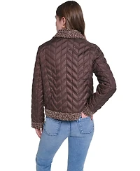 Karl Lagerfeld Paris Women's Quilted Tweed-Trim Coat
