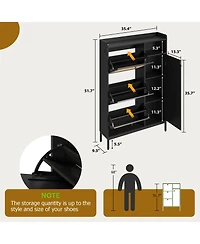 homfan 35'' Rattan Shoe Cabinet with 3 Flip Drawers, Entryway Storage Cabinet, Freestanding Organizer Narrow Rack