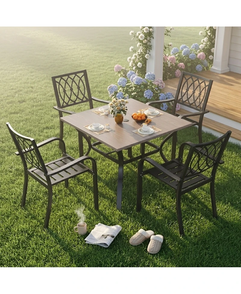 Streamdale Furniture Outdoor Patio Dining Set with Iron Chairs and Square Metal Table
