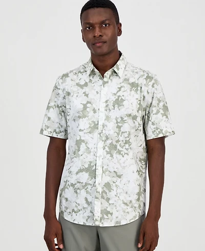 Alfani Men's Layered Botanical Poplin Short-Sleeve Shirt, Macy's Exclusive