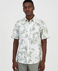 Alfani Men's Layered Botanical Poplin Short-Sleeve Shirt, Macy's Exclusive