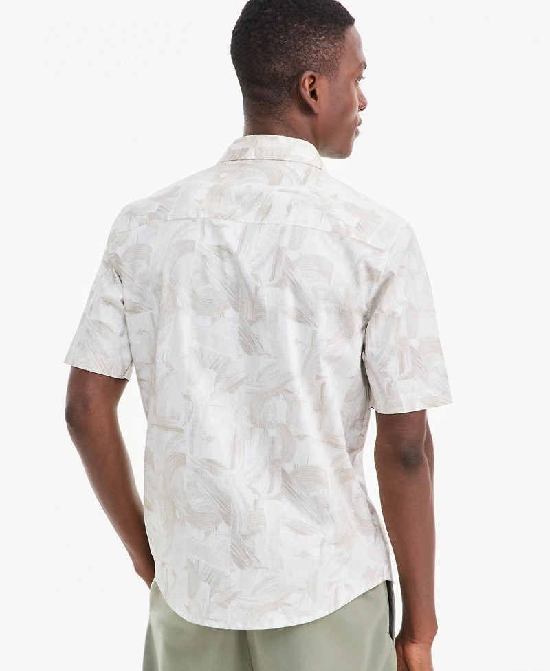 Alfani Men's Brushed Geometric Poplin Short-Sleeve Shirt, Macy's Exclusive