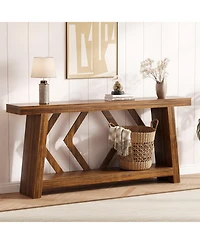 homfan All-Wood Console Table with Trapezoid Legs – 2-Tier Extra Long Sofa for Hallway, Living Room, Narrow Foyer