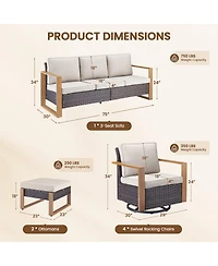 Pocassy Wicker Outdoor Patio Furniture Set - 7 Piece Conversation Sets with Swivel Rocker Chairs, Ottomans and Sofa, Thick Cushions