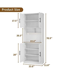 homfan 71" Tall Pantry Cabinet with Led Lights – Modern Kitchen Storage Hutch – Microwave Shelf – Adjustable Shelves – for Dining, Living Room