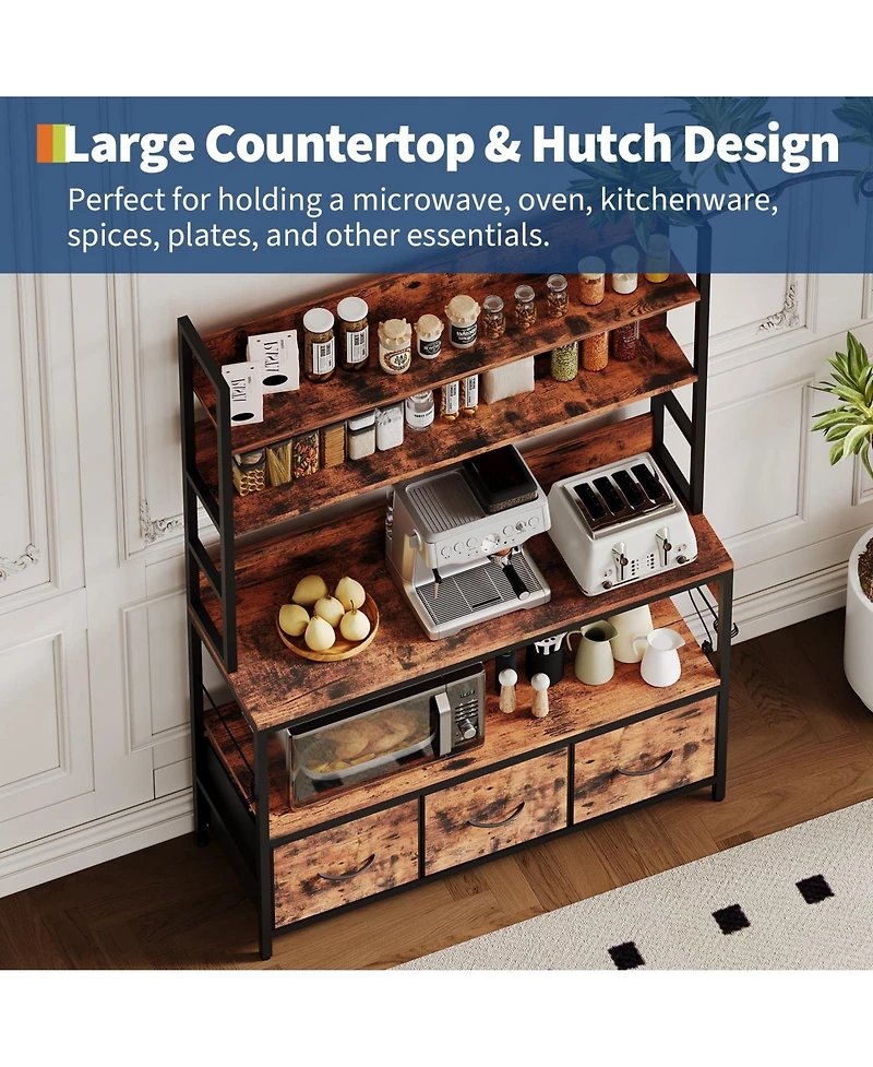 gaomon 63.4" Bakers Rack with Charging Station, 5-Tier Microwave Stand with Storage Cabinet, 10 Hooks, for Kitchen Living Room